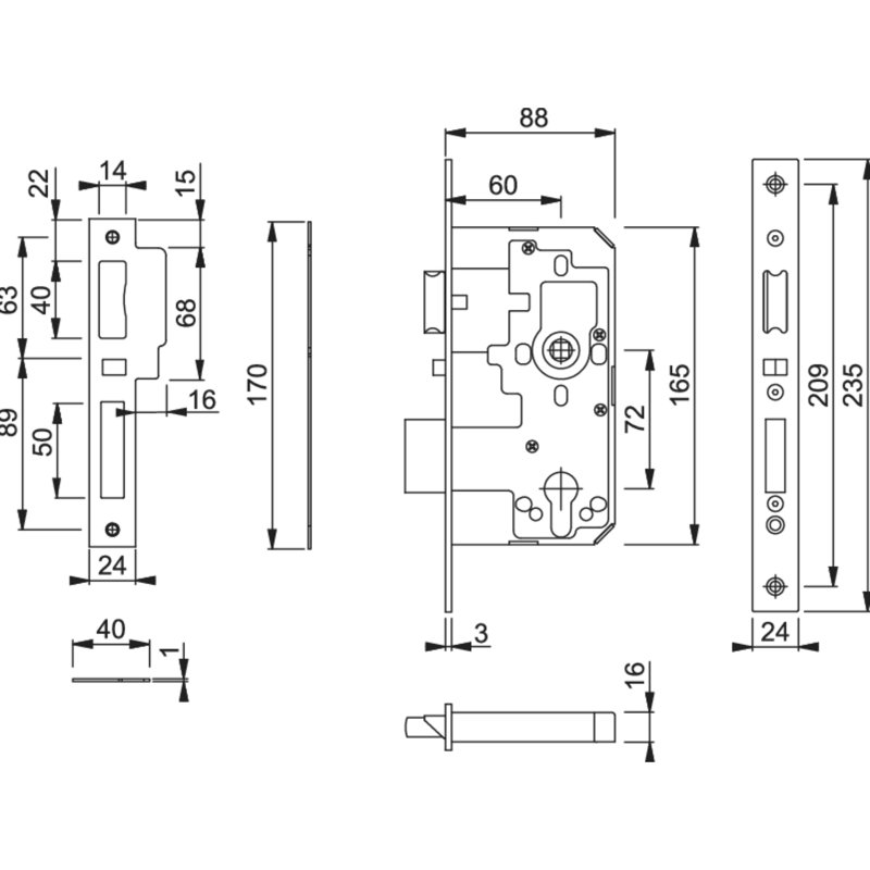 Latch Lock and Bolt, Polished Stainless Steel