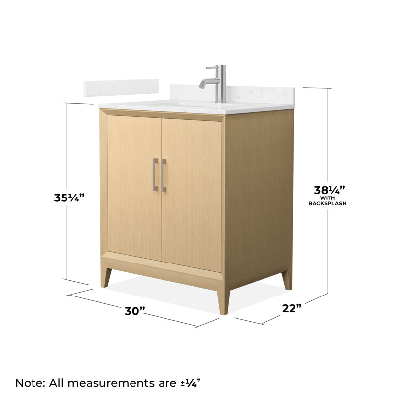 Meuble-lavabo simple autoportant 30 po avec plateau en marbre Janna, Marbre de culture de Carrare, Nickel brossé