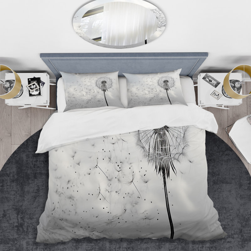 Minimalims Dandelion Natures Fragility II - Floral Duvet Cover Set, Queen Duvet Cover + 2 Standard Shams