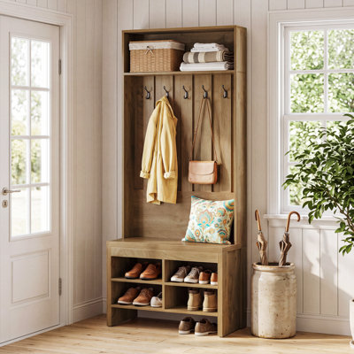 Hall Tree with Bench and Shoe Storage, 70.87" Tall Entryway Bench with Coat Rack