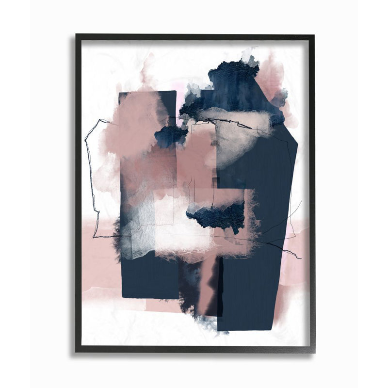 « abstract geometry », impression en bleu, H 20 po x l 16 po x P 1,5 po, Giclée encadrée noir minuit