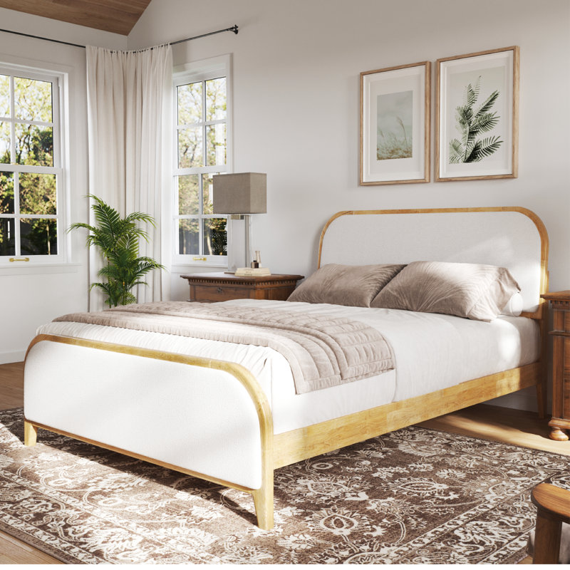 Lorrell Boucle Upholstered Bed Frame, Natural