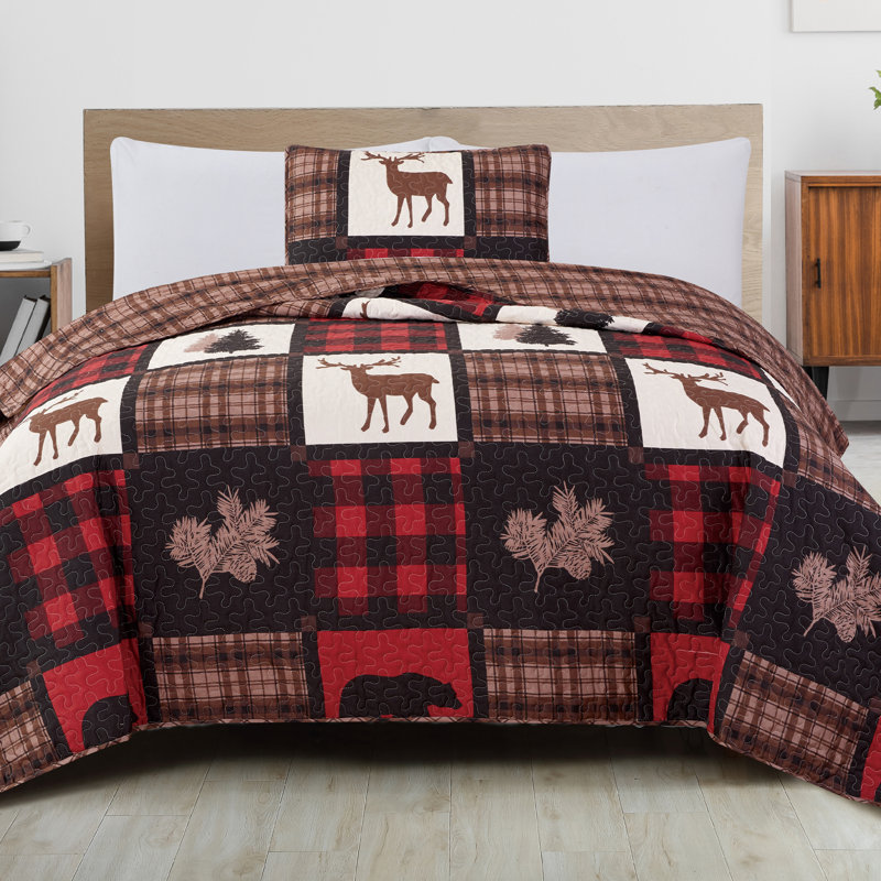 Rustic Red and Black Full Quilt Set with Shams