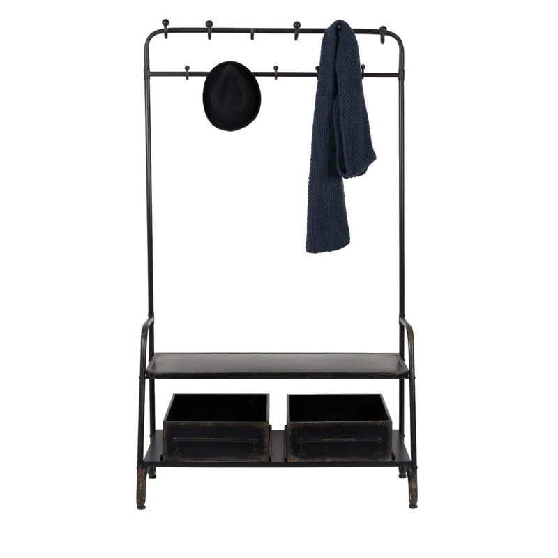 Lucius Black Iron Freestanding Coat Rack with Storage Boxes