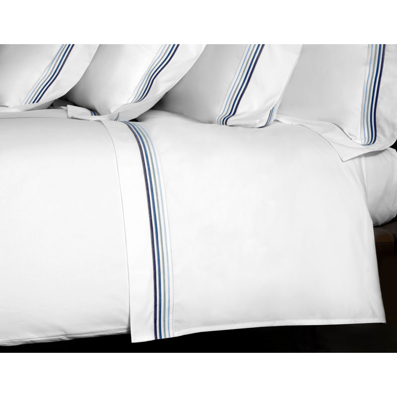 Casale Flat Sheet, King Flat Sheet, White/Blue