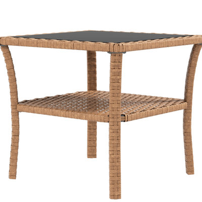 2 Outdoor Coffee Table With Tempered Glass And Storage Compartment Patio Square Cover