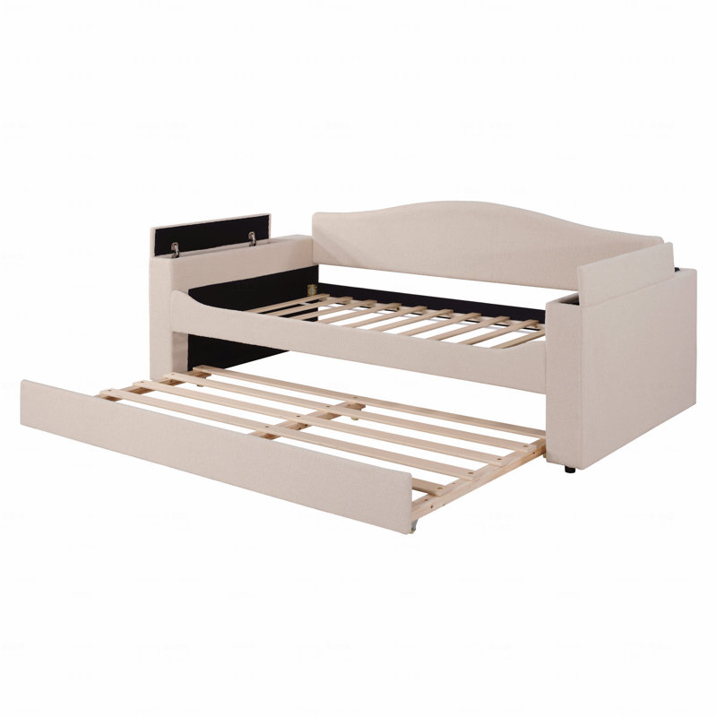 Lit de jour simple rembourré avec accoudoirs de rangement, lit gigogne et dernier système audio Bluetooth intégré, molleton Teddy