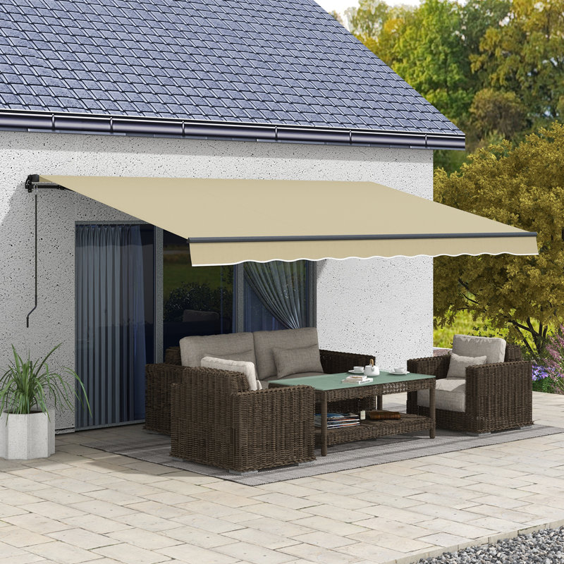 Auvent rétractable 16 pi x 10 pi, abri pare-soleil résistant aux rayons UV 280 g / m² pour terrasse, balcon, cour, beige
