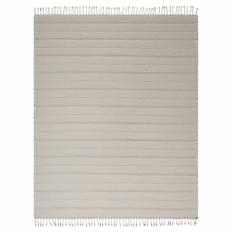 Jeté rayé en coton tissé, Beige