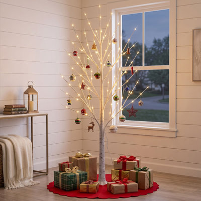 6FT Pre-Lit Artificial White Birch Tree with 120 Warm White LED Lights, Flexible Branches for Christmas Wedding Home Decor, Indoor Use Only, 1 Pack
