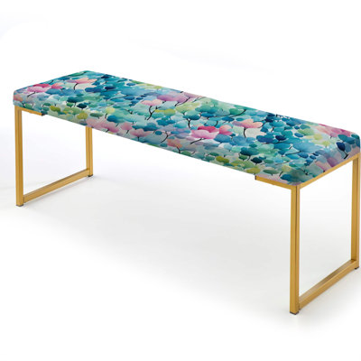 Watercolor Eccentricity Pink And Blue II - Abstract Upholstered Gold Bench
