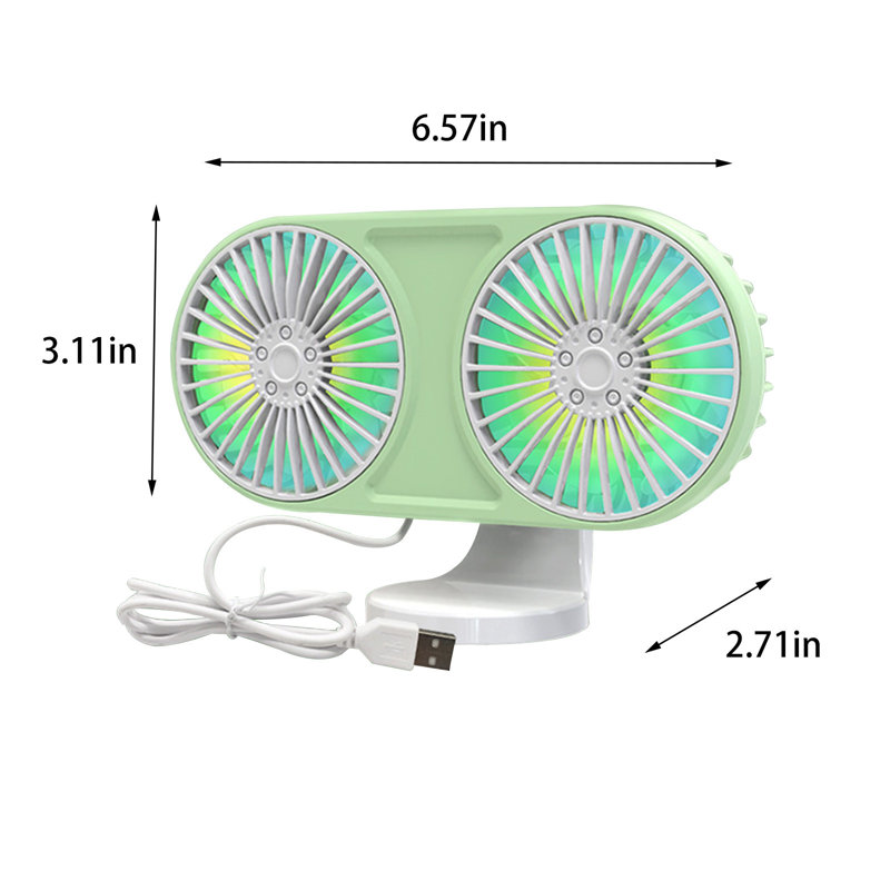 Ventilateur de voiture multifonctionnel à ajustement de 360 ° kbndieu, équipé d'un moteur silencieux et de 5 pales, supportant un réglage à 3 vitesses et une lumière d'ambiance colorée