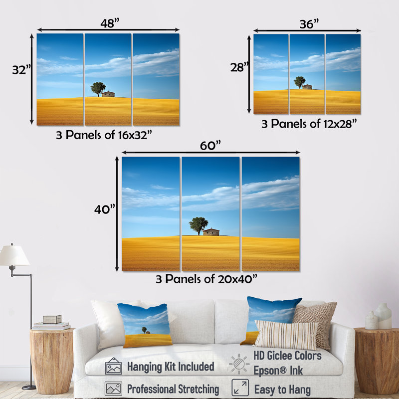 Minimalisme campagne II, ensemble d'art mural imprimé campagne, Toile tendue, H 40 po x l 60 po x P 1 po