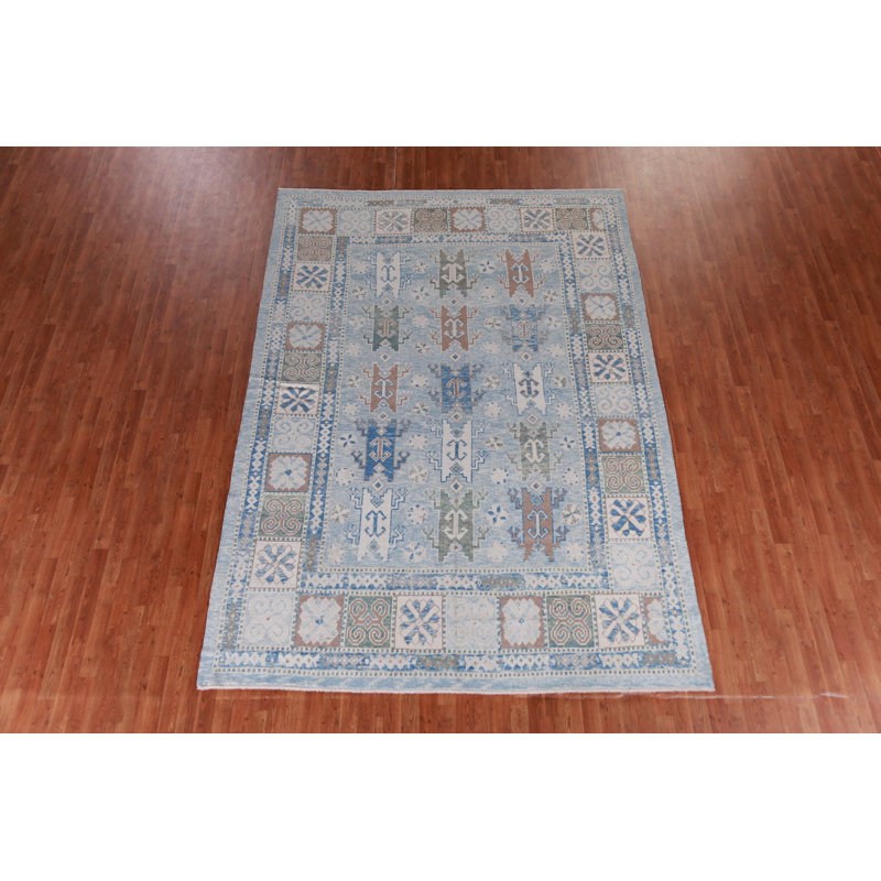 Tapis géométrique bleu Oushak 8 x 11