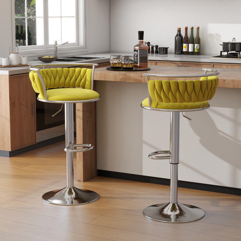 Tabouret de bar pivotant avec dossier Ginko, Olive terne, Argent argent