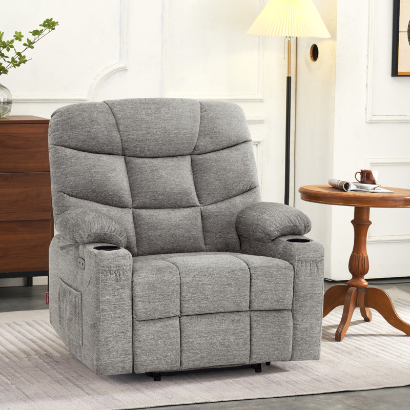 Wide Power Recliner Lift Chair with Extended Footrest For Big People, Fabric, Gray