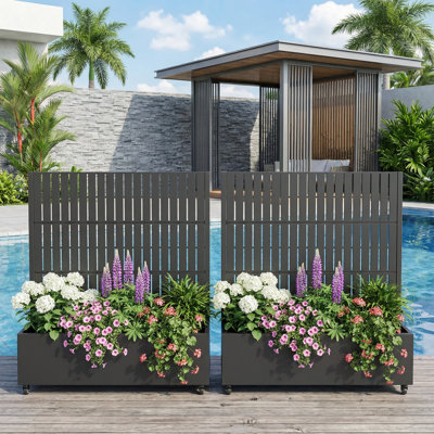 Lit de jardin extérieur surélevé en métal avec treillis et roues