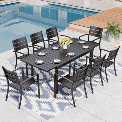 Ensemble repas pour 8 personnes avec table rectangulaire en métal