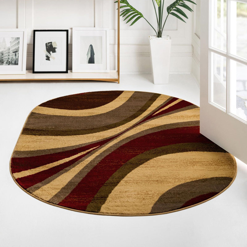 Ivetta Abstract Beige Area Rug, Oval 3'1" x 5'3"