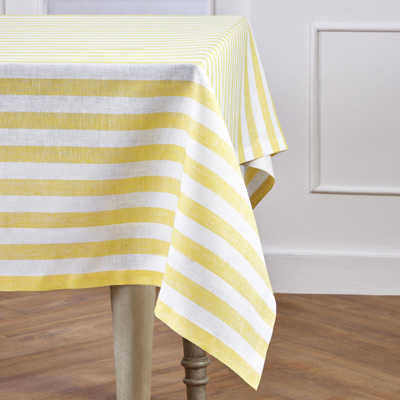 100% Pure Linen Tablecloth -Sorrento Stripe, 90" L x 60" W, Navy/White