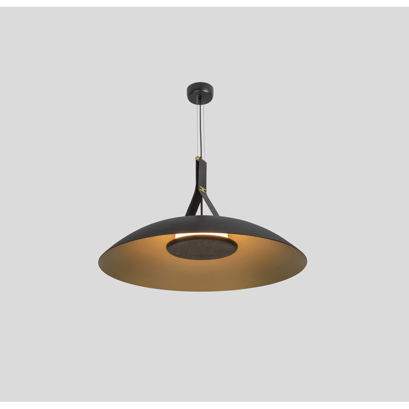 Volo 36" LED Pendant, 3000K, Dark Stained Walnut Disc, Black