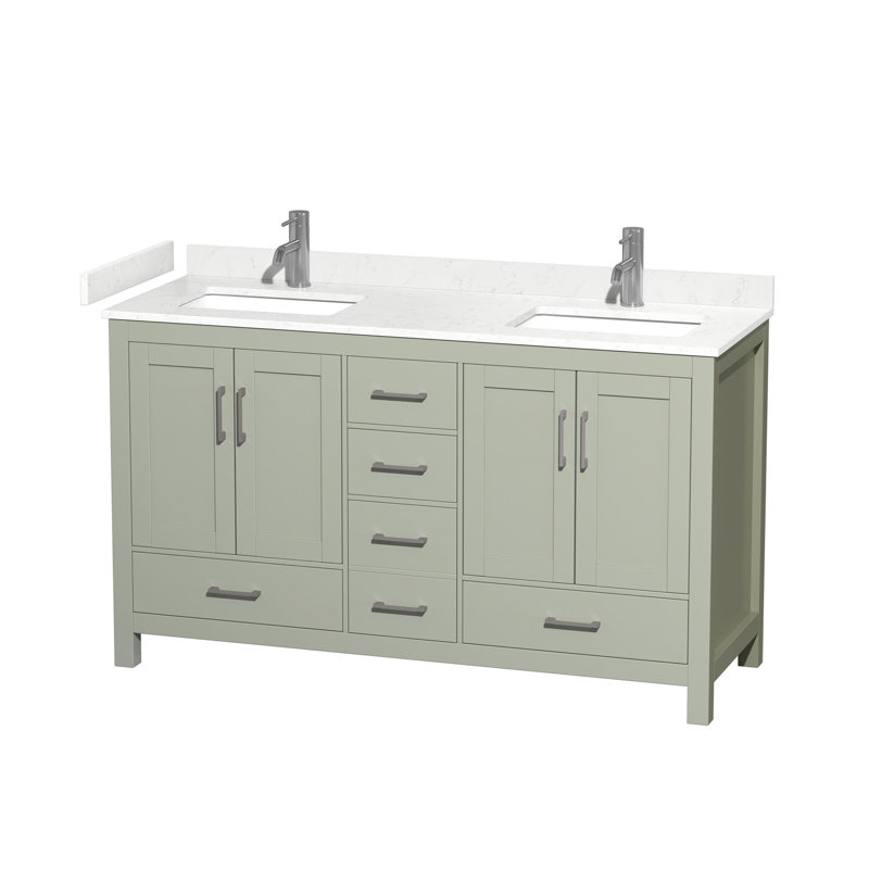 Sheffield 60" Bathroom Vanity Set No Mirror, Light Green, Carrara Cultured Marble
