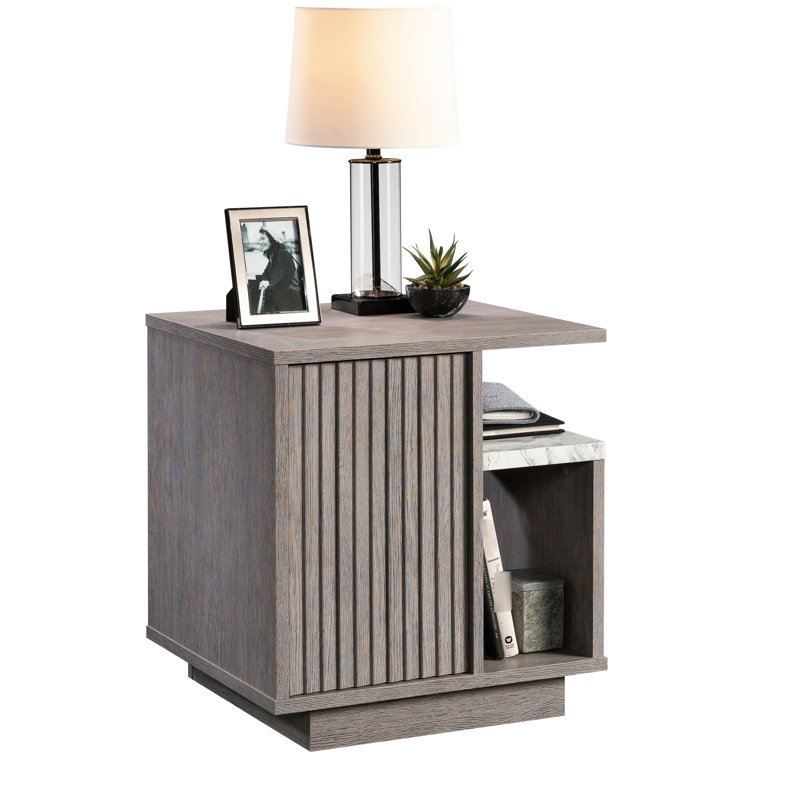 Table de chevet rectangulaire brune de style contemporain avec tablette réglable, bois d'ingénierie, faux marbre pour la chambre à coucher, décorations, assemblage rapide