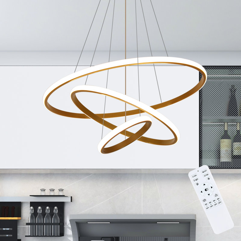 Dado 3 - Light LED Tiered Chandelier, Gold, 33.46" H x 23.6" W x 23.6" D