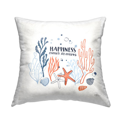 Conception de coussin décoratif coquillage «Happiness Quote Seashell» par Janelle Penner