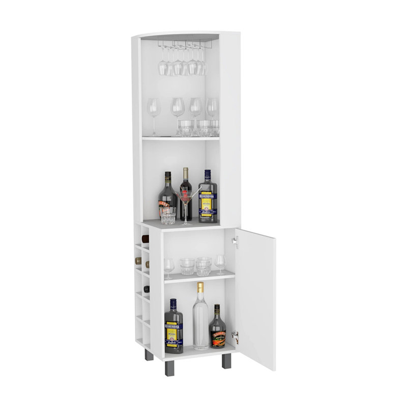 Bar d'angle avec porte-verres et porte-bouteilles, Blanc