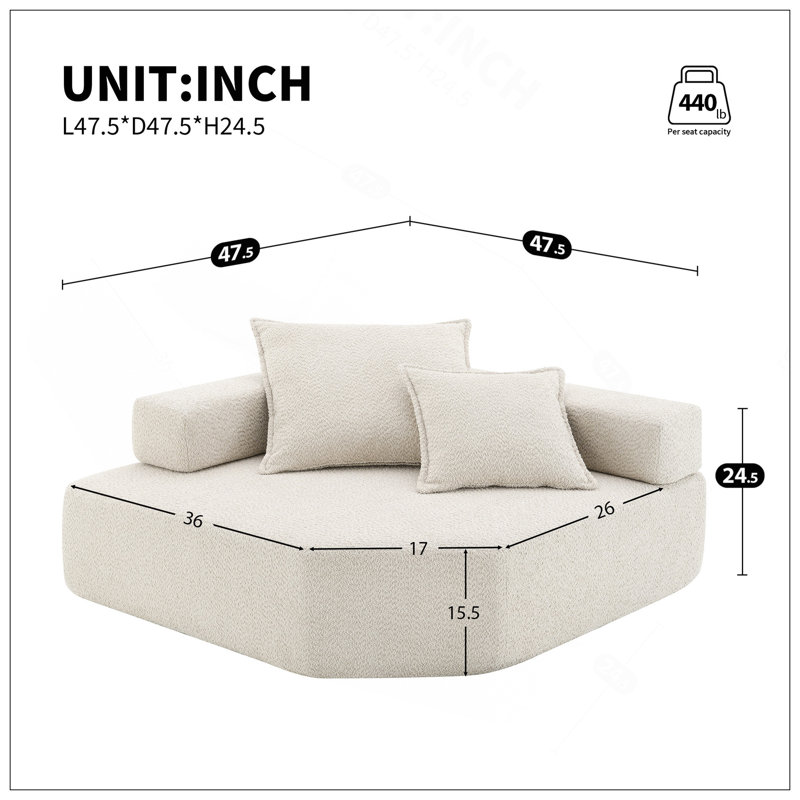 Structure d'angle pour canapé modulaire surdimensionné en U surdimensionné, canapé de plancher Boucle de luxe, canapé compressible convertible, canapé spacieux rempli de mousse pour le salon