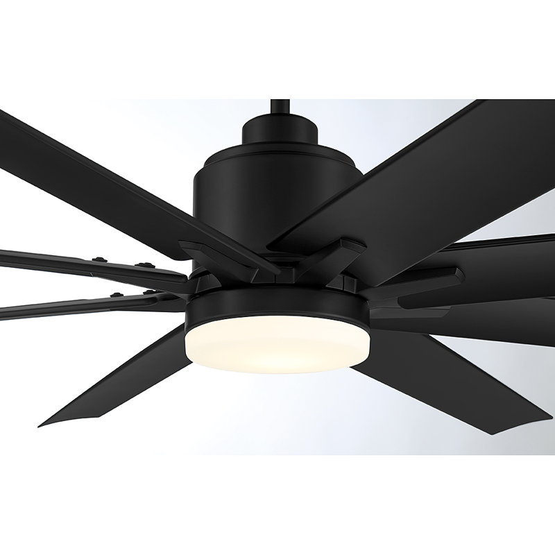 Studley 72" 8 - Blade Outdoor LED Standard Ceiling Fan in Black with Remote Control and Light Kit Included, Black