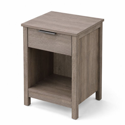 Minimalist White Nightstand with Drawer, Open Shelf & Sleek Metal Handle