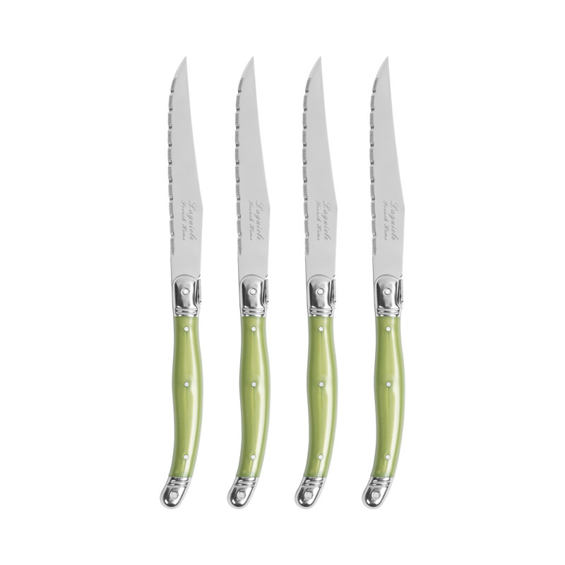 French Home Laguiole Steak Knives, 4-Piece Set, Green