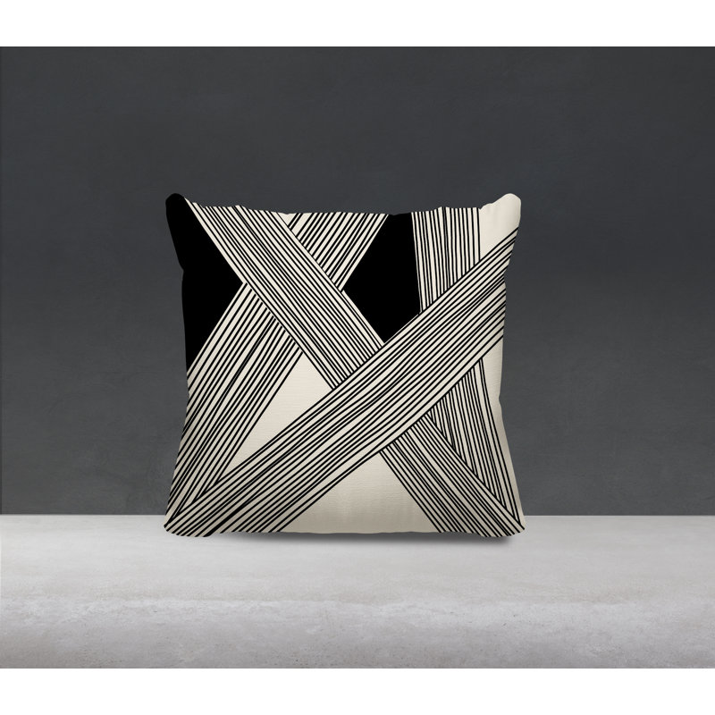 Cassie Abstract Outdoor Reversible Throw Pillow, 15"H x 15"W, Cream/Black