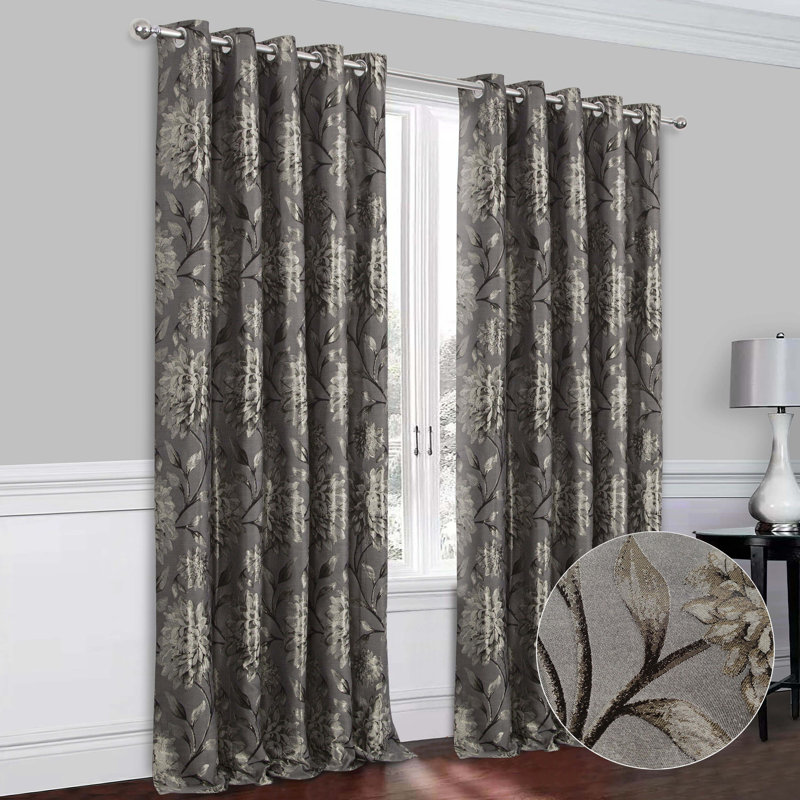 Amridean Fully Lined Eyelet Curtains, 114 W x 137 D cm, Grey