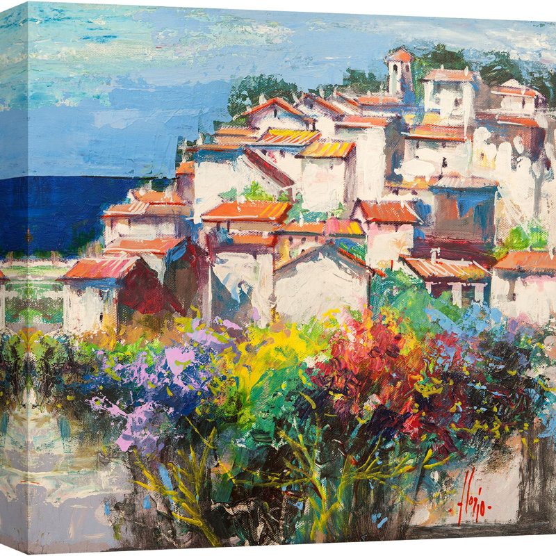 Italian Landscape: Village on the sea II by Luigi Florio - Wrapped Canvas Painting, 70cm H x 70cm W x 4cm D
