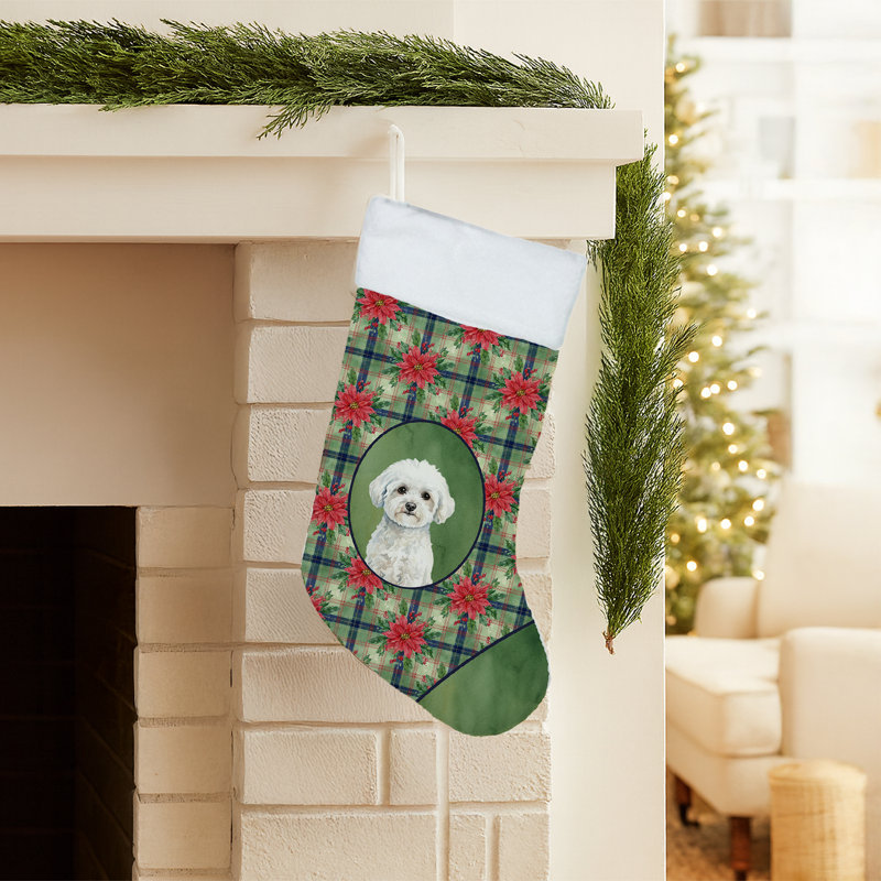 Chaussette de Noël Bichon Frise Poinsettias
