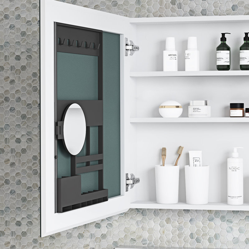 Armoire à pharmacie 24 po x 26 po avec miroir biseauté - ouverture par la porte gauche, espace généreux, miroir, bois d'ingénierie, coffre à pharmacie l 24 po x H 26 po avec porte qui s'ouvre, espace de rangement spacieux, charnières transparentes Hd