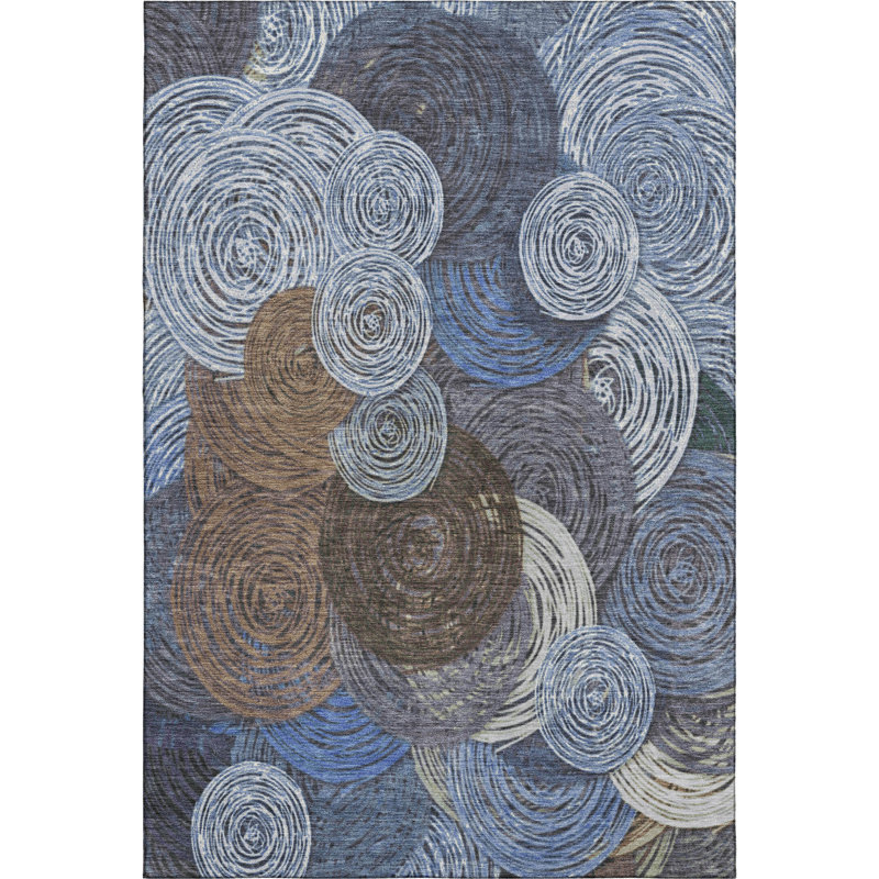 Premium Machine Washable Mayfield AMF2267 Geometric Rug, Blue, 3' x 5'