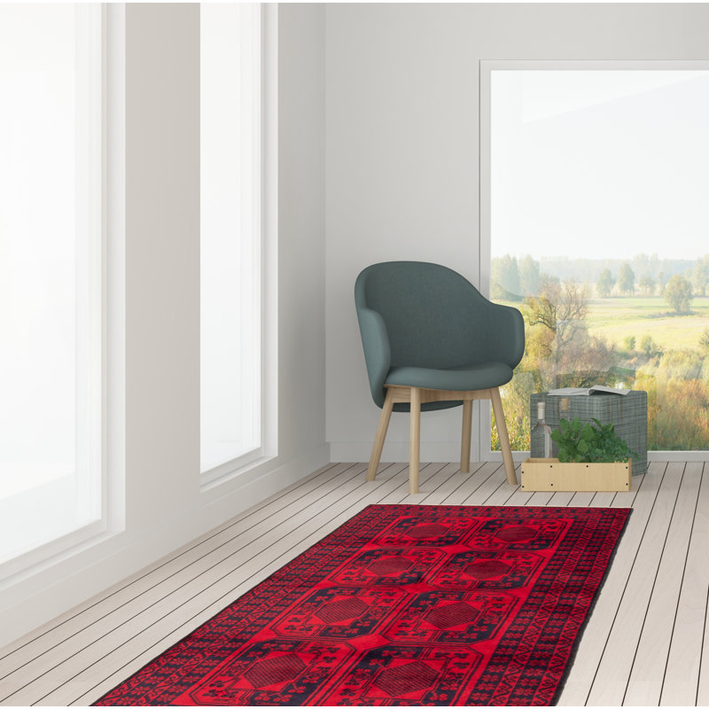 Tapis rouge teimani noué à la main 3 pi 7 po x 6 pi 0 po