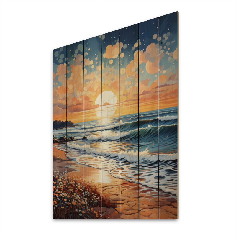 «Beach Sunkissed Sands Pointillism I» sur bois, H 40 po x l 30 po x P 0,78 po