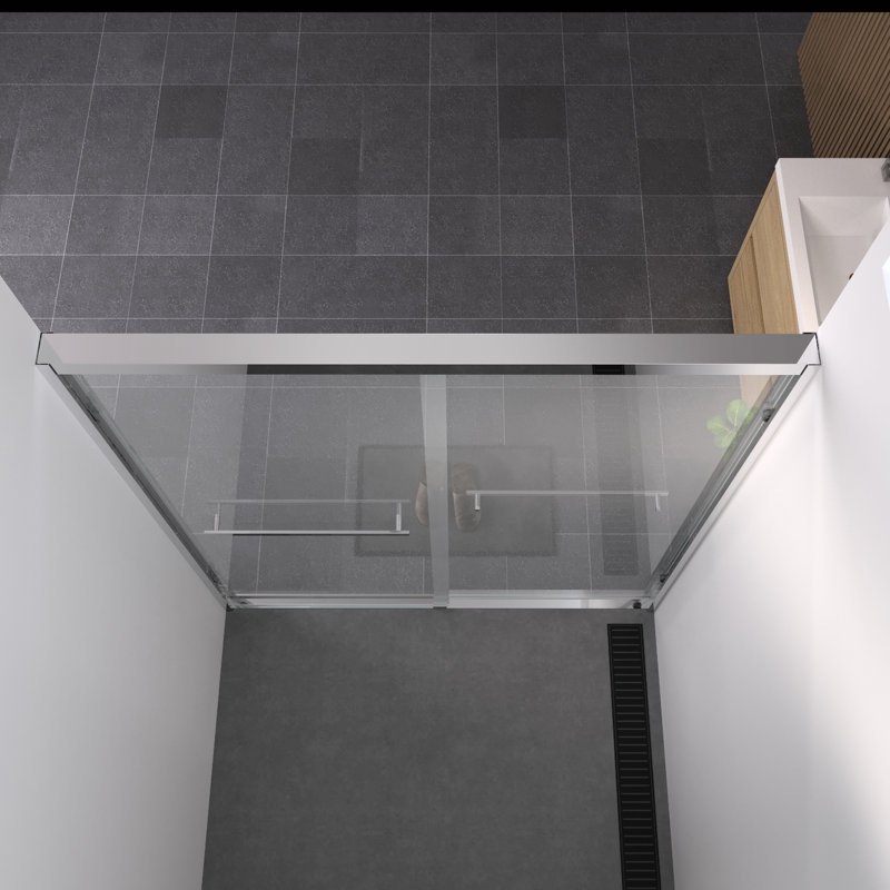 1/4"  6Mm  Clear Tempered Glass Double Sliding Shower Door With Hardware, Adjustable Width And Waterproof For Bathroom Hardware 56 - 60"X74" Glass, Design
