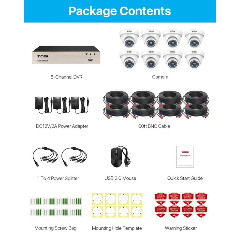 8Ch 1080P Dvr Security Camera System, 8 X 2Mp Wired Dome Outdoor Cameras, Motion Detection
