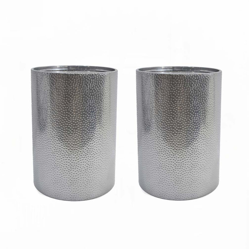 Table d'appoint cylindrique en métal ne nécessitant pas d'assemblage, Argent argent