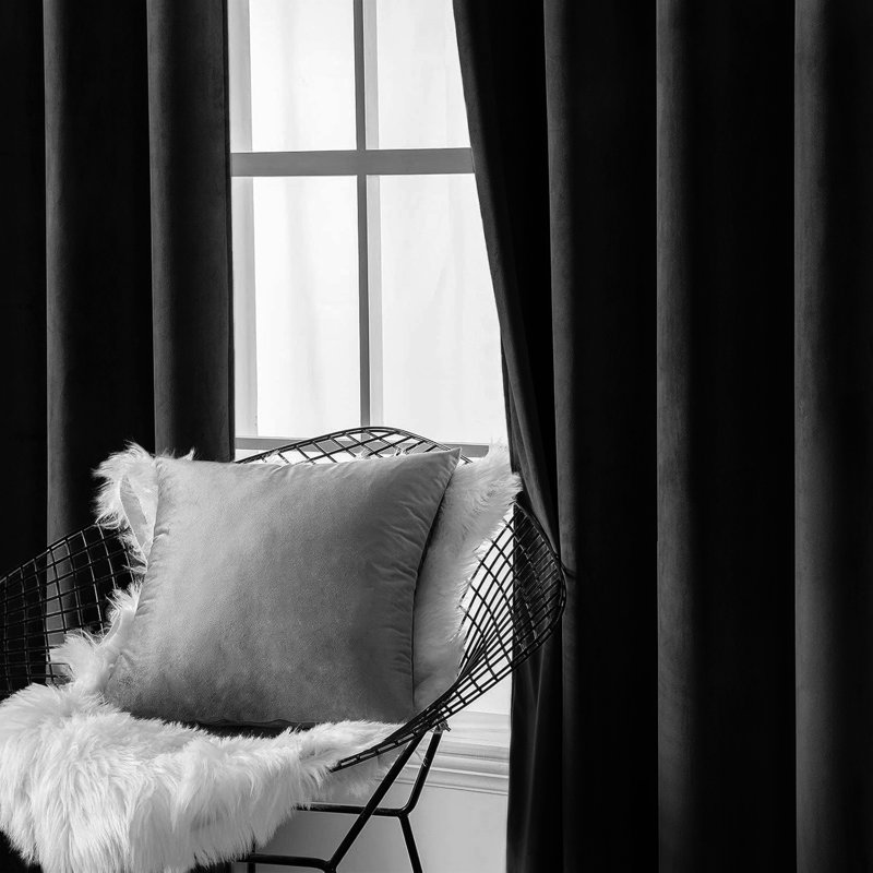Aspire Homeware 100% Velvet Eyelet Room Darkening Curtain Single Panel for Luxury Window Decor, Black