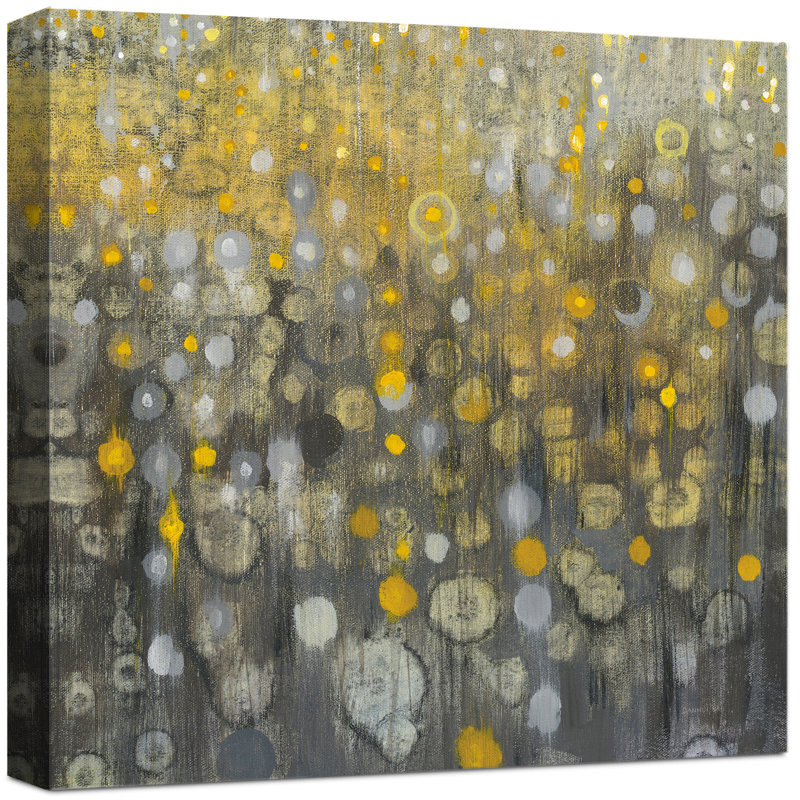 « rain abstract vi », reproduction sur toile tendue en noir/gris/jaune, H 15 po x l 15 po x P 1,5 po