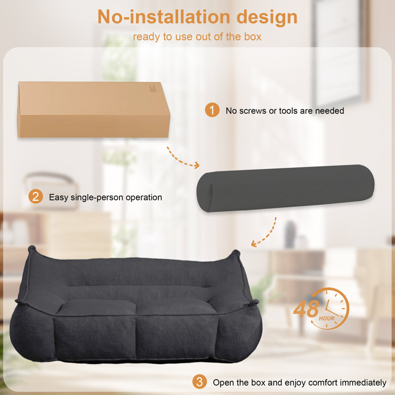 Large Bean Bag Chair for Adults, Oversized Loveseat for Living Room, Dark Gray, Dark Gray Cotton