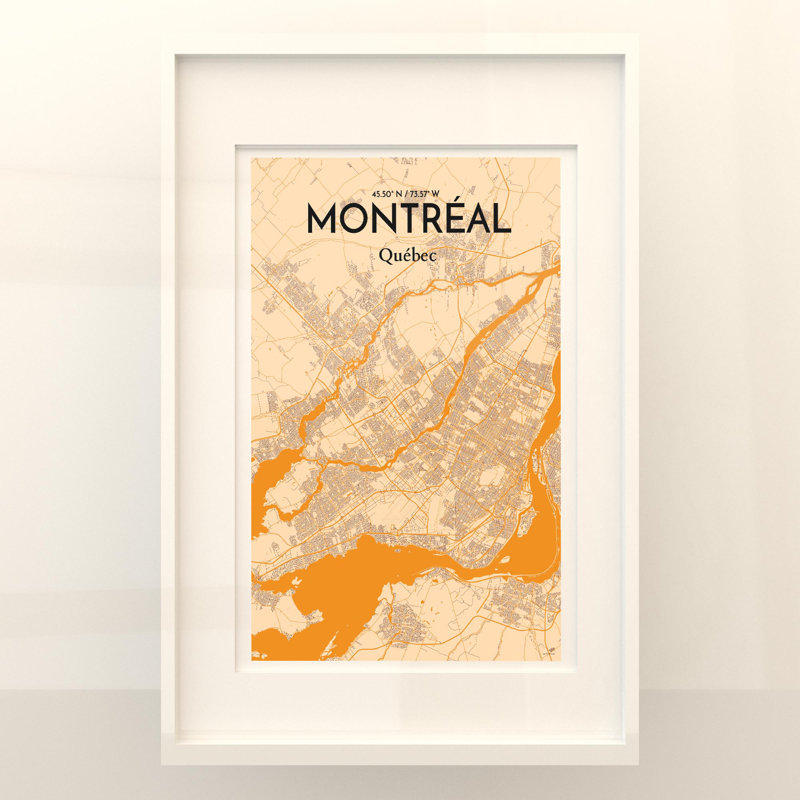 Montréal, carte de la ville, impression rétro, H 36 po x l 24 po
