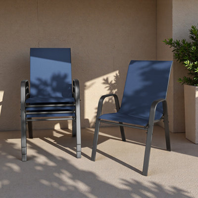 Ensemble de chaises d'extérieur 4 pièces - Siège large, capacité de 350 lb - Structure en métal imperméable et résistante à la rouille - Support lombaire ergonomique - Idéal pour la terrasse, le restaurant, la salle de banquet